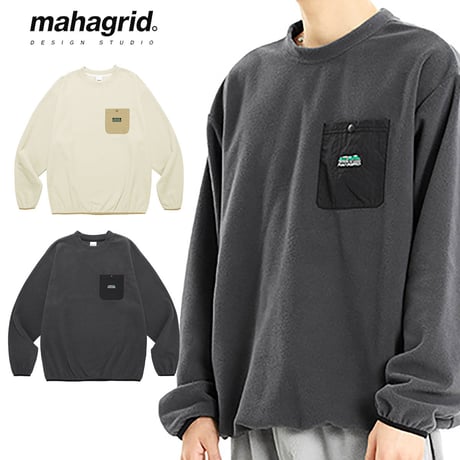 【 mahagrid 】 FLEECE POCKET CREWNECK マハグリッド ユニセックス ポケット付き フリース クルーネック