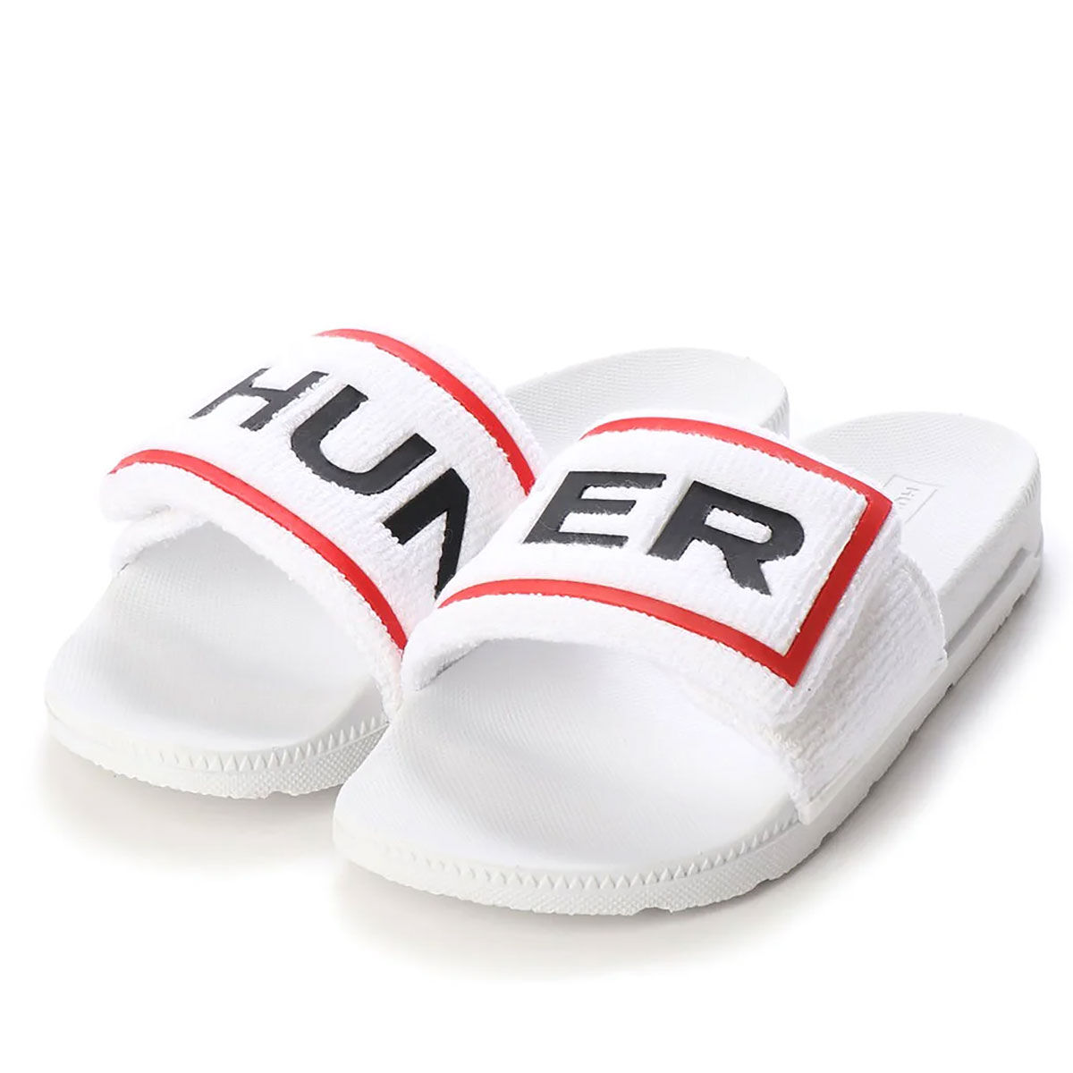 HUNTER ハンター レディース タオル地 ロゴ サンダル ホワイト fit=scale-down,w=1200