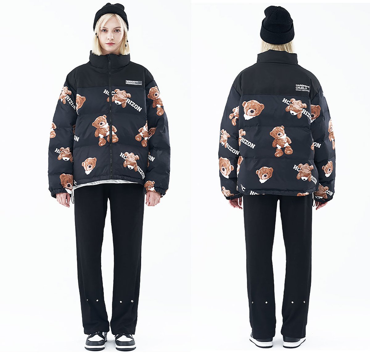 HARSH and CRUEL 】 BEAR JACKET クマ 総柄 中綿 ジャケット HARSH and CRUEL 】 BEAR JACKET クマ 総柄 中綿 ジャケット