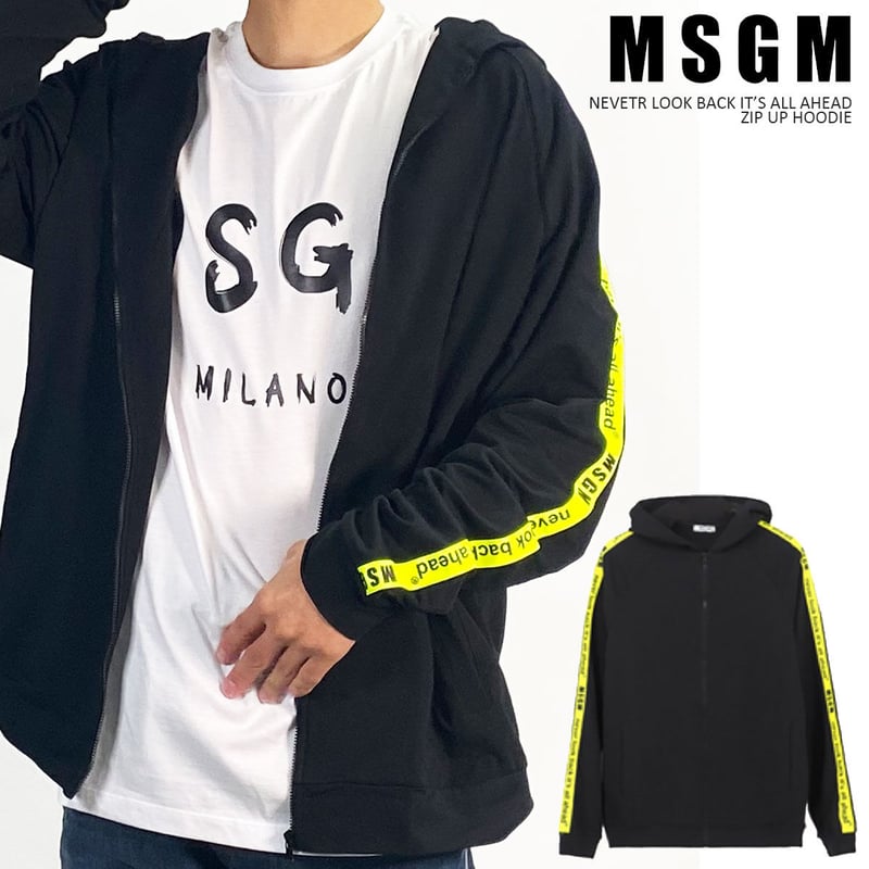 MSGM 正規品 袖テープロゴ ジップアップ パーカー M