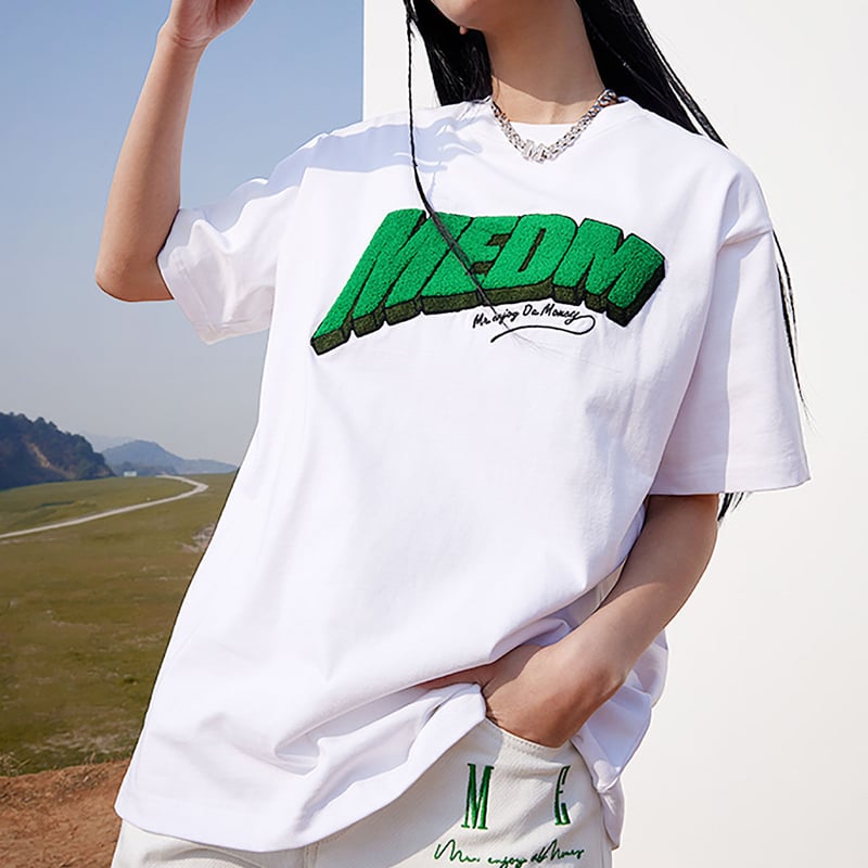 MEDM 正規品 ユニセックス サガラワッペン ロゴ Tシャツ MR.ENJOY DA MONEY 】 MEDM ユニセックス サガラワッペン ロゴ T