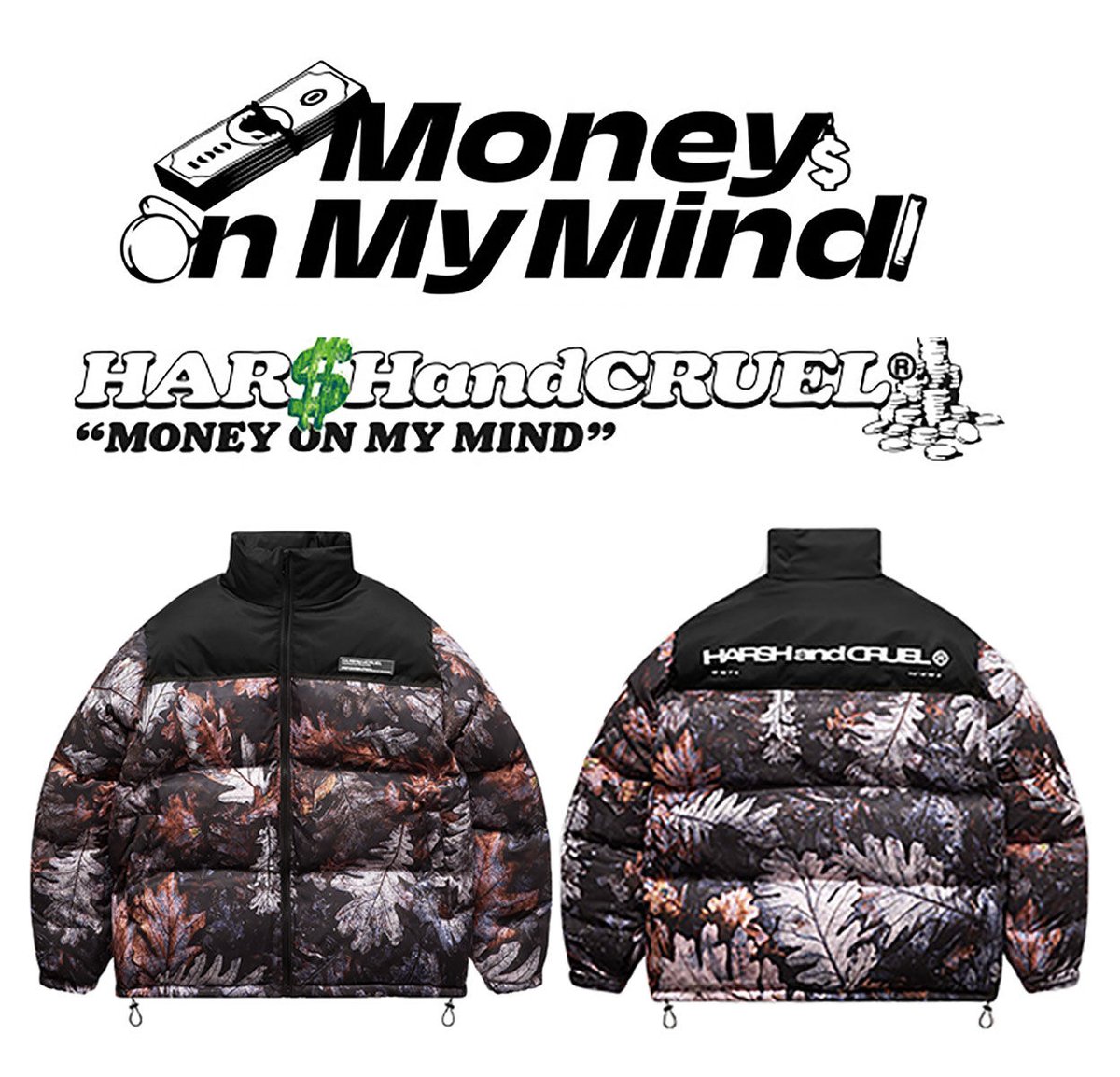 HARSH and CRUEL 】 LEAF CAMO JACKET 総柄 中綿 ジャケッ HARSH and CRUEL 】 LEAF CAMO JACKET 総柄 中綿 ジャケッ