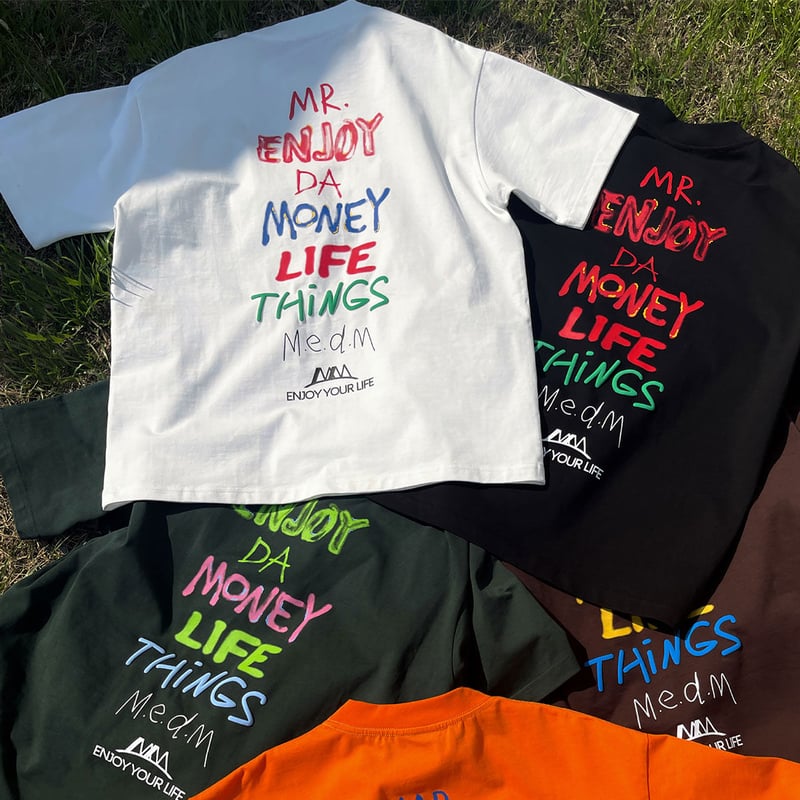 MEDM Tシャツ 綿 プリント ロゴ カジュアル オリジナル 男女兼用 MR.ENJOY DA MONEY 】 MEDM 正規品 男女兼用 ユニセックス