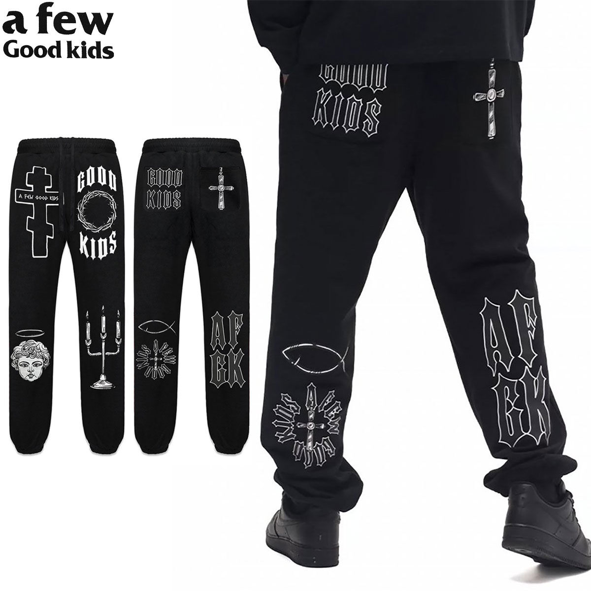 【 A FEW GOOD KIDS 】 AFGK 正規品 男女兼用 オールシーズン ロゴ刺繍 デザイン プリントスウェットパンツ Gothic  Angels Sweatpants