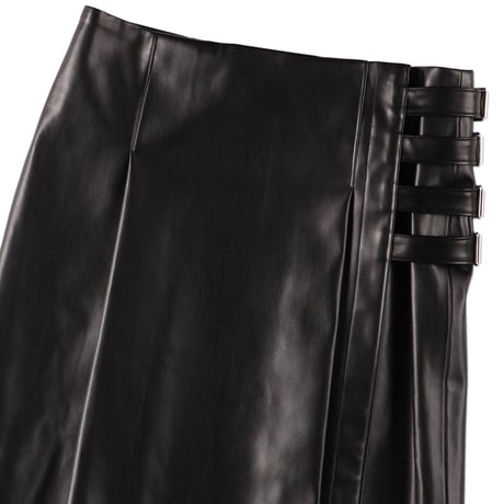 LEATHER WRAP MID SKIRT (COOMEFW24SK01)  BLACK