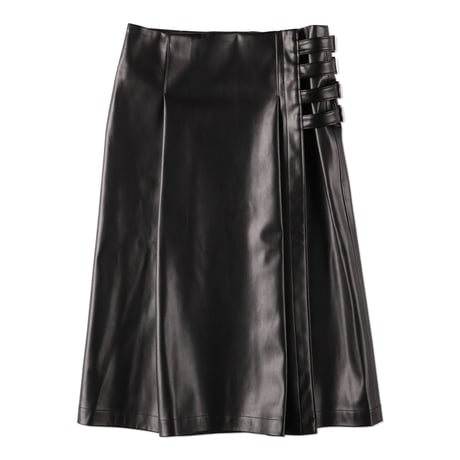 LEATHER WRAP MID SKIRT (COOMEFW24SK01)  BLACK