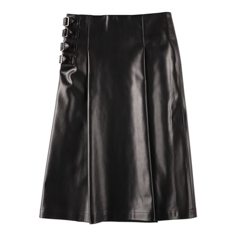 LEATHER WRAP MID SKIRT (COOMEFW24SK01)  BLACK