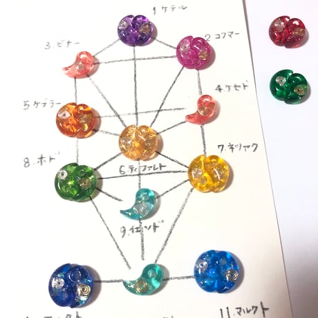 生命の樹の１２色セット・勾玉オルゴナイト