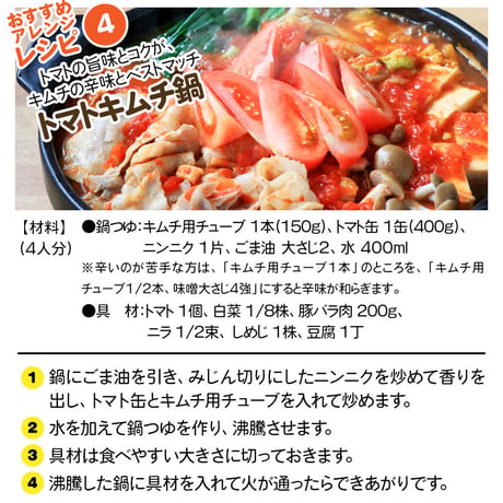 おうちｄｅかんたん キムチ 用 チューブ150g（4本セット　レシピ付き ）
