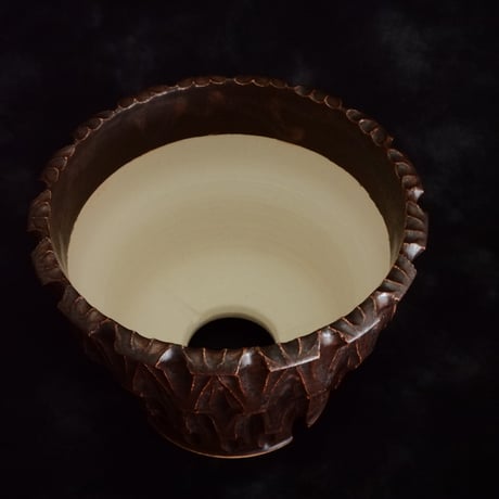 中野明彦 作品【 KIRIKO / dark brown / 4号 】笠間焼 植木鉢 [No.159]