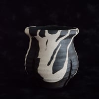 沼野秀章 作品【 黒二白 】長鉢 φ12.5cm 笠間焼 植木鉢 ［ No.128］