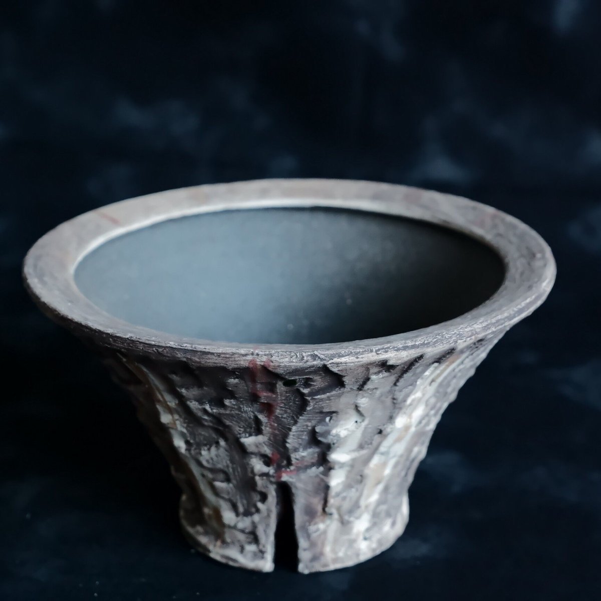 沼野秀章 作品【 刻ム音 】4号 笠間焼 植木鉢 ［ No.165］ | 陶賊