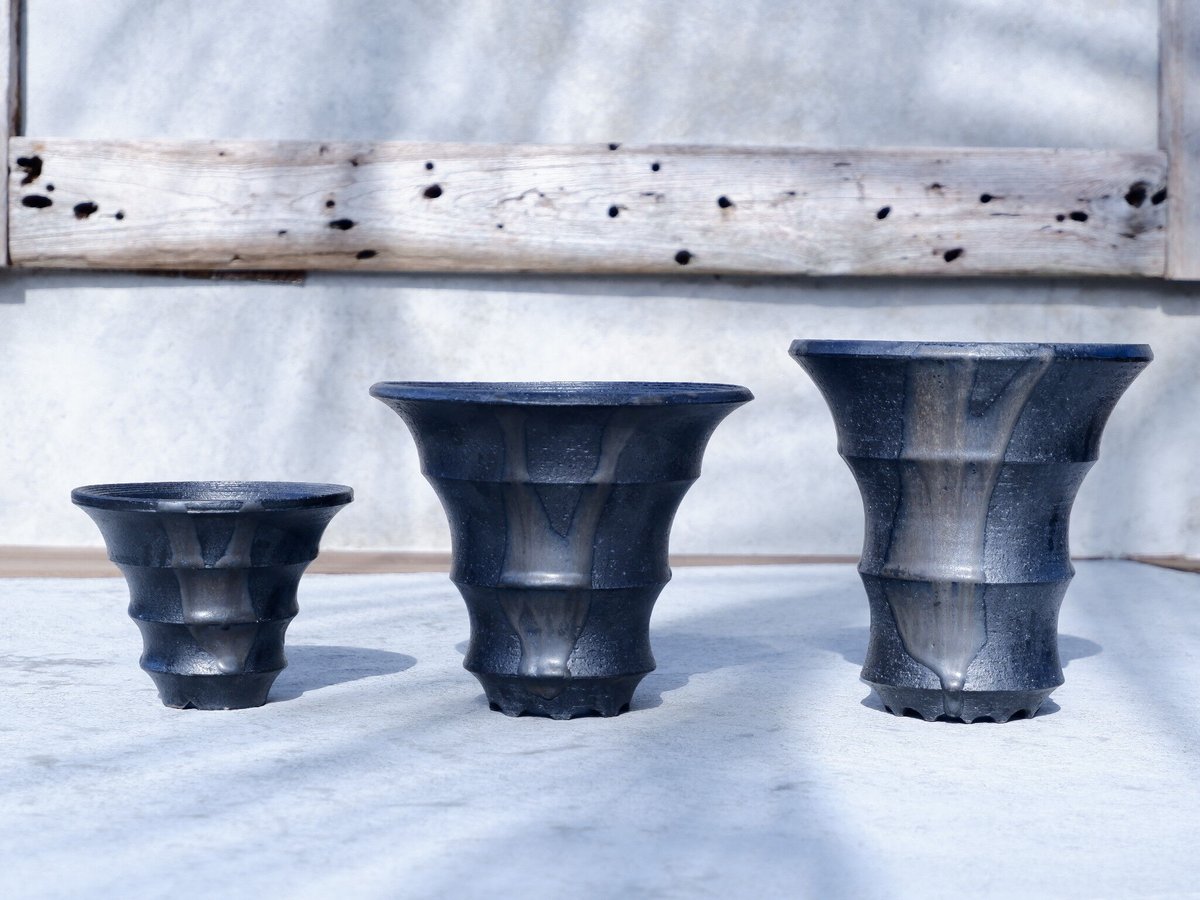 沖誠 作品【 Border - 流し掛け - 4号 】 広縁型 笠間焼 植木鉢 08 |