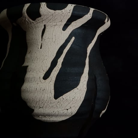 沼野秀章 作品【 黒二白 】長鉢 φ12.5cm 笠間焼 植木鉢 ［ No.128］