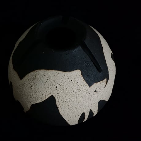 沼野秀章 作品【 黒二白 】φ12cm 笠間焼 植木鉢 ［ No.115］