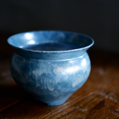 坂本新 作品【 LUSTER OVERGLAZE  - 水虹彩 -  aqua marine  】 笠間焼 植木鉢
