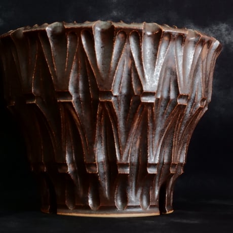 中野明彦 作品【 KIRIKO / dark brown / 4号 】笠間焼 植木鉢 [No.159]
