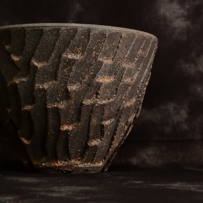 陶器鉢　沼野秀章　植木鉢　笠間焼 沼野秀章 作品 【 刻ム音 】 3.5号 笠間焼 植木鉢 ［ No.88