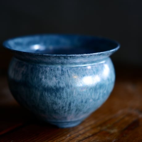 坂本新 作品【 LUSTER OVERGLAZE  - 青虹彩 -  turquoise  】 笠間焼 植木鉢