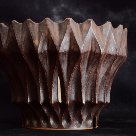 中野明彦 作品【 KIRIKO / dark brown / 4号 】笠間焼 植木鉢 [No.161]