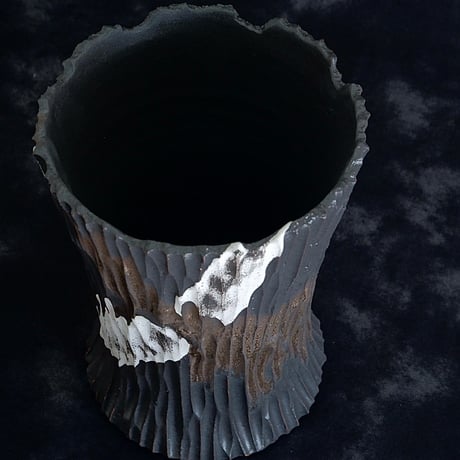 根本峻吾 作品【 S.N POT type.tall「爪牙 -堕天黒- 」４号 】笠間焼 植木鉢 [No.22]