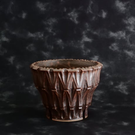 中野明彦 作品【 KIRIKO / dark brown / 4号 】笠間焼 植木鉢 [No.159]