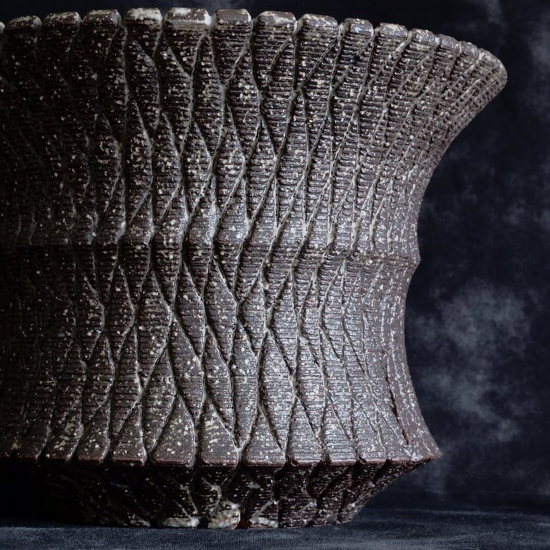 沖誠 作品【 Bark - 炭化 - / deep / 4号 】 笠間焼 植木鉢 【No.59