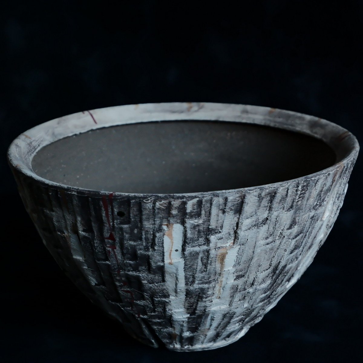 陶器鉢　沼野秀章　植木鉢　笠間焼 沼野秀章 作品【 刻ム音 】4.5号 笠間焼 植木鉢 ［ No.71］ | 陶