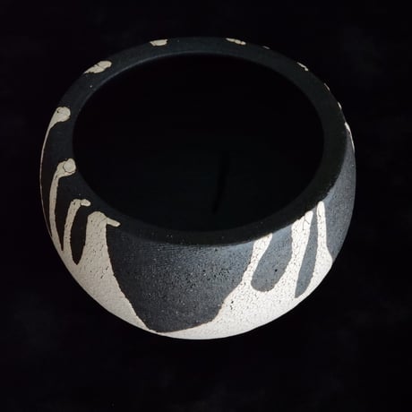 沼野秀章 作品【 黒二白 】φ12cm 笠間焼 植木鉢 ［ No.115］
