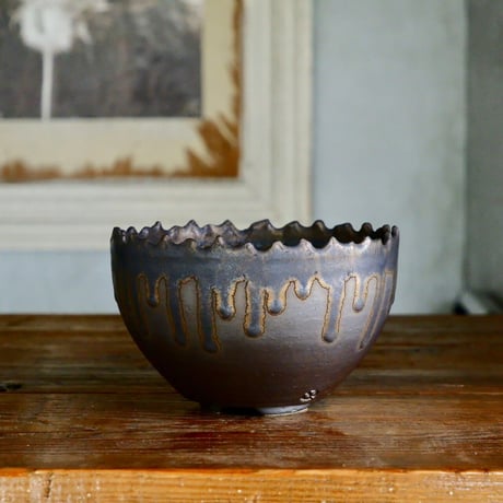 根本峻吾 作品【 S.N.POT type round 「黒焔 - kokuen - 」5号 】笠間焼 植木鉢 ［No.8］