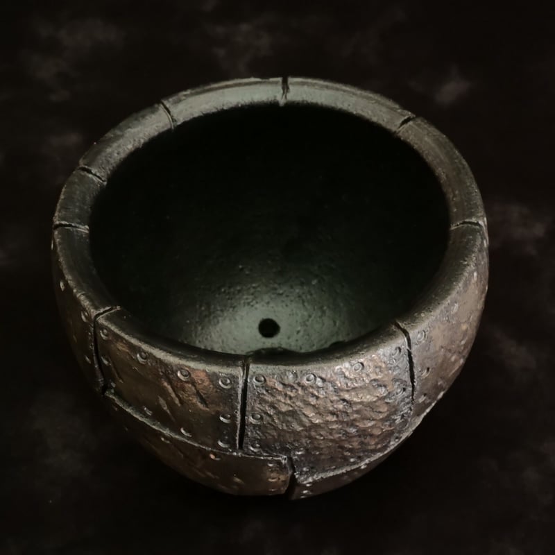 沖誠 作品【 Rivet - 燻銀彩 - / ラウンド型 / 3号 S 】笠間焼 植木鉢 