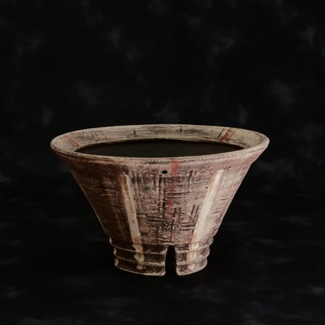 沼野秀章 作品【 刻ム音 】4.5号 笠間焼 植木鉢 ［ No.61］