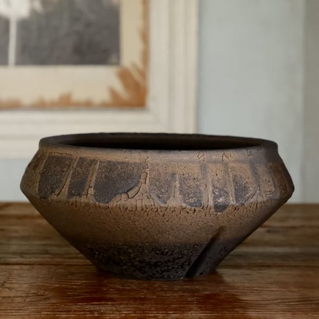 沼野秀章 作品【 black wrap  5.5号 】笠間焼 植木鉢 14