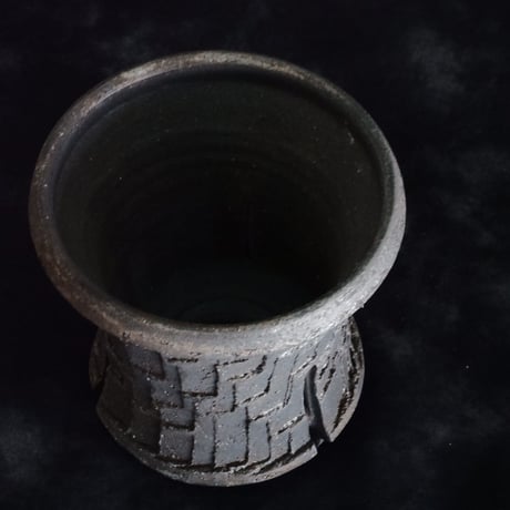 沼野秀章 作品【 black wrap 】長鉢 φ11cm 笠間焼 植木鉢 ［ No.123］