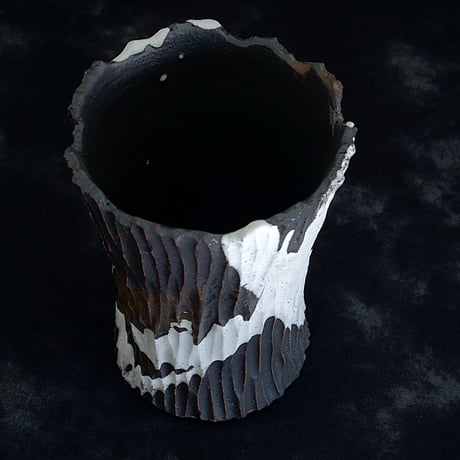 根本峻吾 作品【 S.N POT type.tall「爪牙 -堕天黒- 」3号 】笠間焼 植木鉢 [No.20]