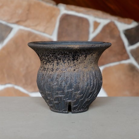 沼野秀章 作品【 black wrap - vase type -  】5号 笠間焼 植木鉢 ［ No.76 ］