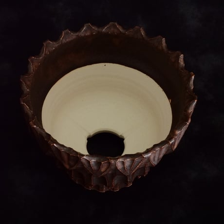 中野明彦 作品【 KIRIKO / dark brown / 4号 】笠間焼 植木鉢 [No.160]
