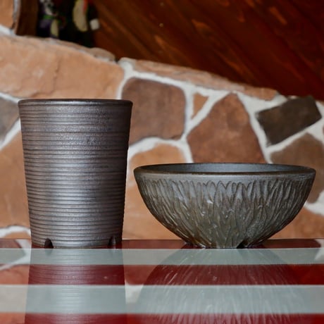 磯部祐介 作品【  盆 - bon - " 削 " 7号 】φ20cm 浅鉢 笠間焼 植木鉢