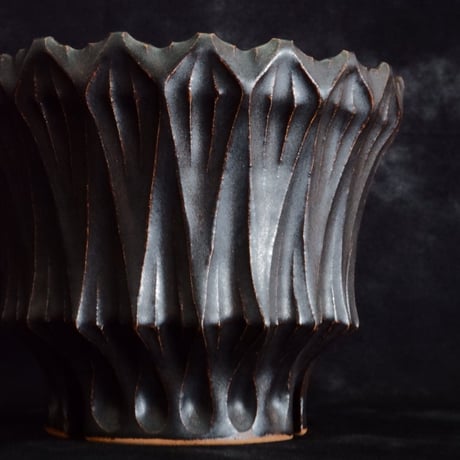 中野明彦 作品【 KIRIKO / black / 4号 】笠間焼 植木鉢 [No.163]