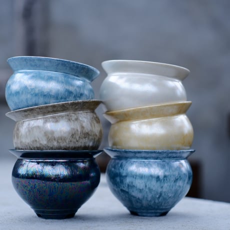 坂本新 作品【 LUSTER OVERGLAZE  - 青虹彩 -  turquoise  】 笠間焼 植木鉢