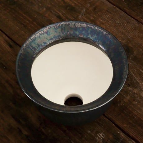 坂本新 作品 【 LUSTER OVERGLAZE - 黒虹彩 - black opal - / L 】笠間焼 植木鉢 [No.34]