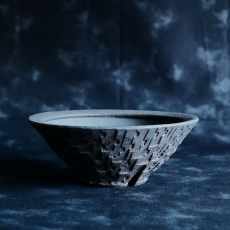沼野秀章 作品【 Black Wrap - shallow type - 】4.5号 笠間焼 植木鉢 ［ No.137］