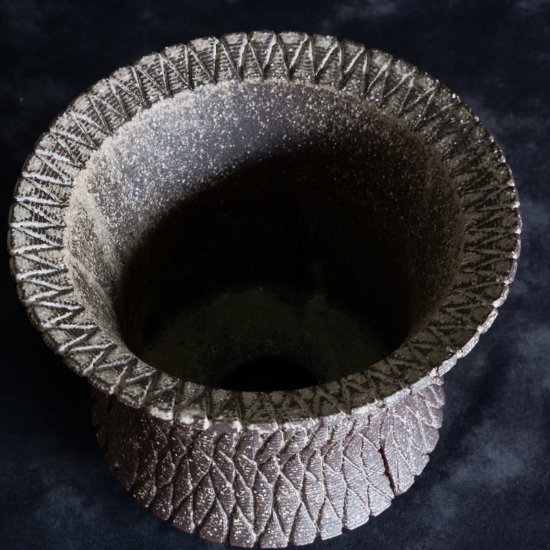 沖誠 作品【 Bark - 炭化 - / deep / 4号 】 笠間焼 植木鉢 【No.59