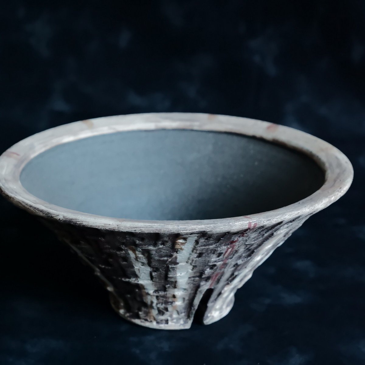 大鉢》沼野秀章 作品【 刻ム音 - shallow - 】6号 笠間焼 植木鉢 ［ No