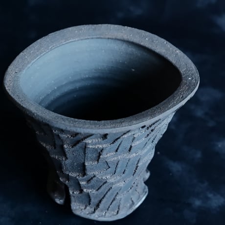 沼野秀章 作品【 Black Wrap - tall type - 】3.5号 笠間焼 植木鉢 ［ No.142 ]