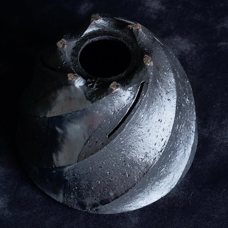 沖誠 作品【 Spiral - 燻銀彩 - / round / 3号 】笠間焼 植木鉢 【N