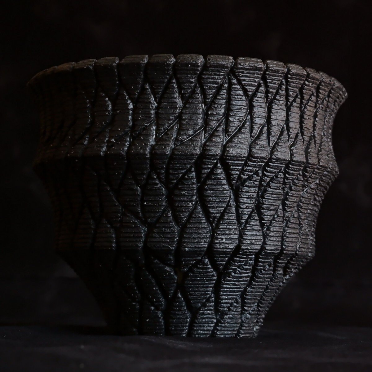 沖誠 Bark 沖誠 作品【 Bark - 炭化 - / deep / 4号 】 笠間焼 植木鉢 【No.59