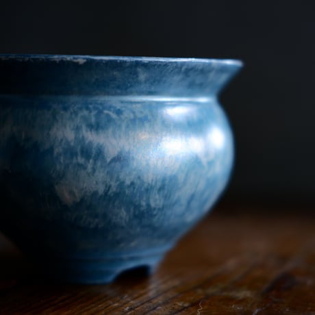 坂本新 作品【 LUSTER OVERGLAZE  - 水虹彩 -  aqua marine  】 笠間焼 植木鉢