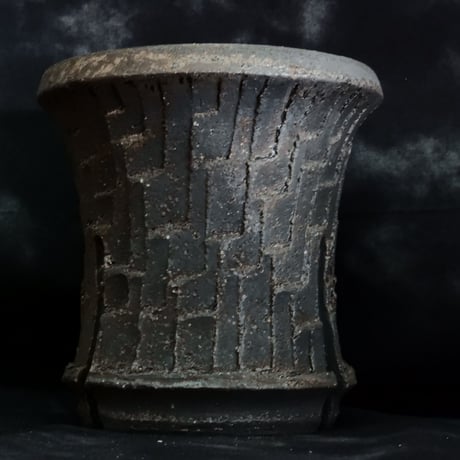 沼野秀章 作品【 black wrap 】長鉢 φ11cm 笠間焼 植木鉢 ［ No.123］
