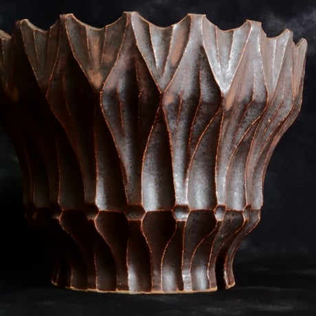 中野明彦 作品【 KIRIKO / dark brown / 4号 】笠間焼 植木鉢 [No.160]
